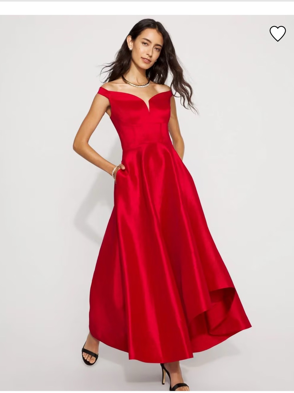Off-Shoulder Red High-Low Satin Evening Gown